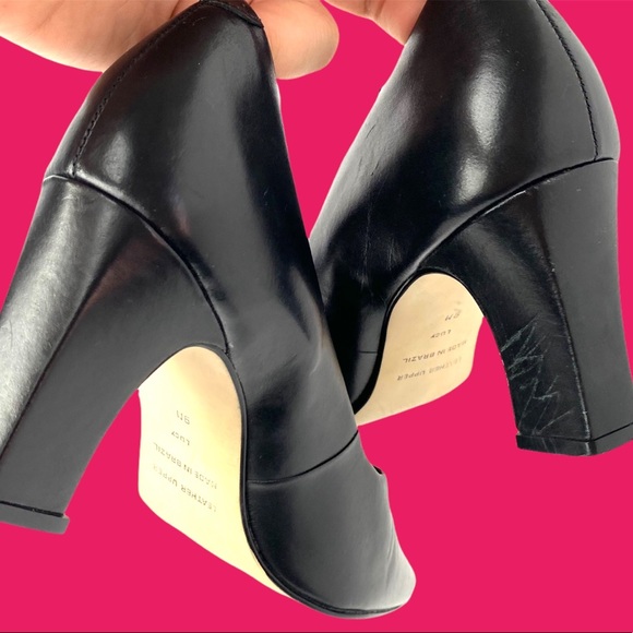 BLACK LEATHER UPPER CLASSIC PUMP THICK 3 INCH LUCY HEEL [79] - Picture 3 of 4